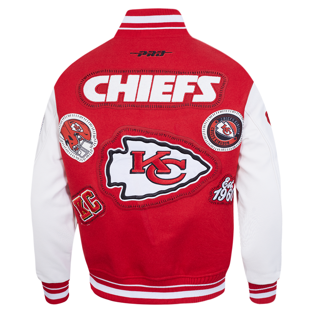 NFL KANSAS CITY CHIEFS DIY PICK STITCH BLOUSON COLLÉGIAL EN LAINE À BORDS CÔTELÉS POUR HOMME (ROUGE/BLANC)