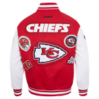 NFL KANSAS CITY CHIEFS DIY PICK STITCH BLOUSON COLLÉGIAL EN LAINE À BORDS CÔTELÉS POUR HOMME (ROUGE/BLANC)