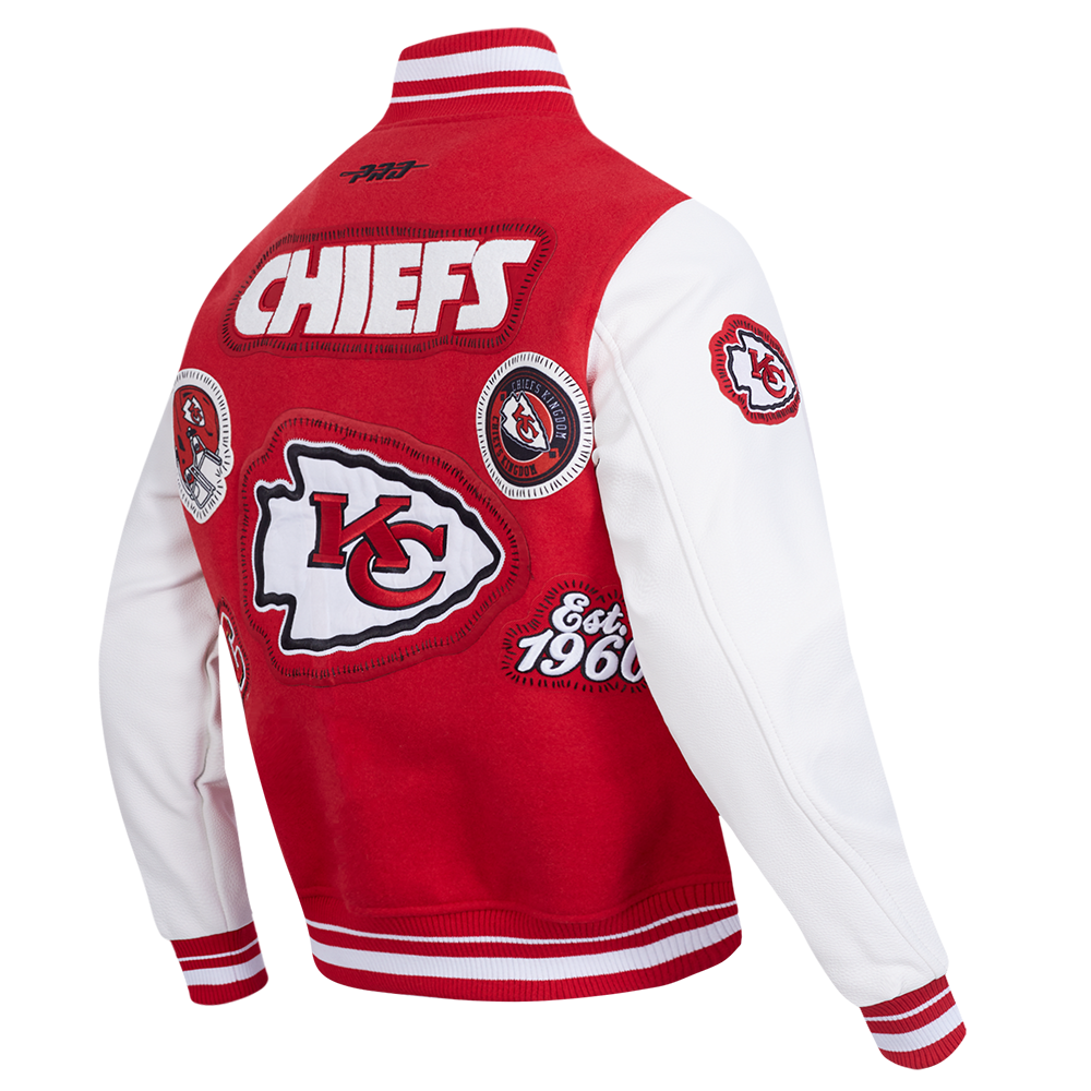 NFL KANSAS CITY CHIEFS DIY PICK STITCH BLOUSON COLLÉGIAL EN LAINE À BORDS CÔTELÉS POUR HOMME (ROUGE/BLANC)