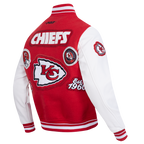 NFL KANSAS CITY CHIEFS DIY PICK STITCH BLOUSON COLLÉGIAL EN LAINE À BORDS CÔTELÉS POUR HOMME (ROUGE/BLANC)