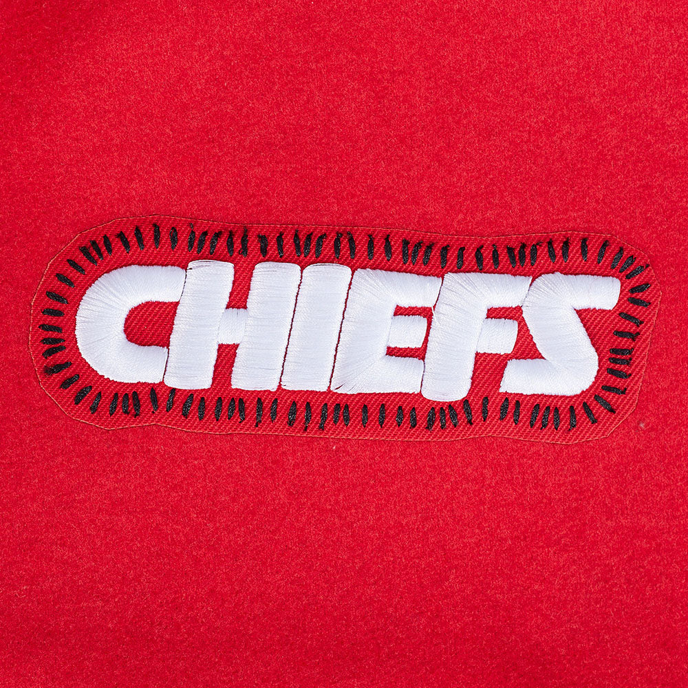 NFL KANSAS CITY CHIEFS DIY PICK STITCH BLOUSON COLLÉGIAL EN LAINE À BORDS CÔTELÉS POUR HOMME (ROUGE/BLANC)
