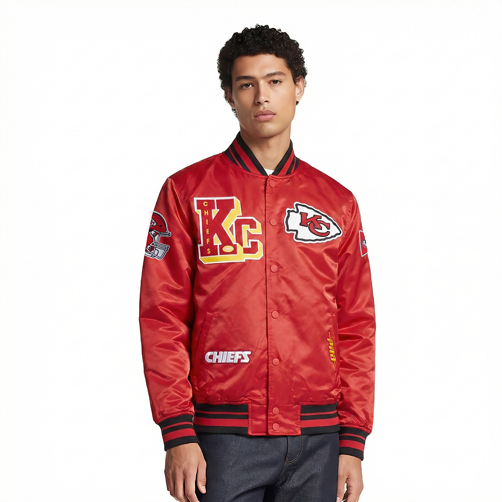 NFL KANSAS CITY CHIEFS BEST OF MEN'S RIB SATIN JACKET (RED/BLACK)