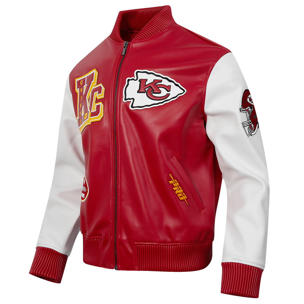 NFL KANSAS CITY CHIEFS BEST OF MEN'S LEATHER VARSITY JACKET (RED/WHITE)