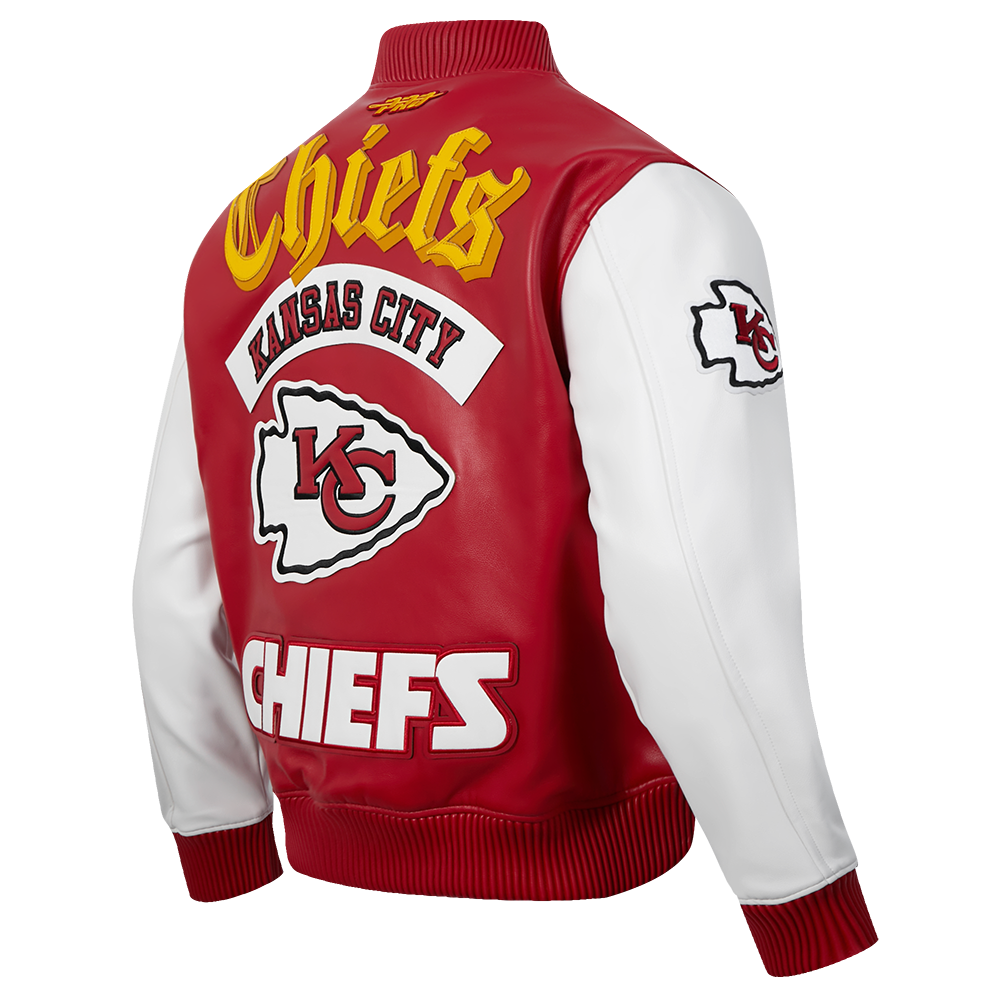 NFL KANSAS CITY CHIEFS BEST OF MEN'S LEATHER VARSITY JACKET (RED/WHITE)