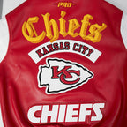 NFL KANSAS CITY CHIEFS BEST OF MEN'S LEATHER VARSITY JACKET (RED/WHITE)