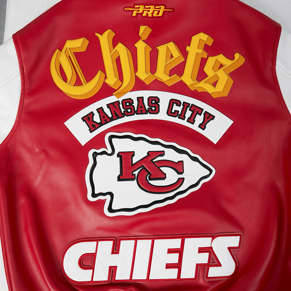 NFL KANSAS CITY CHIEFS BEST OF MEN'S LEATHER VARSITY JACKET (RED/WHITE)