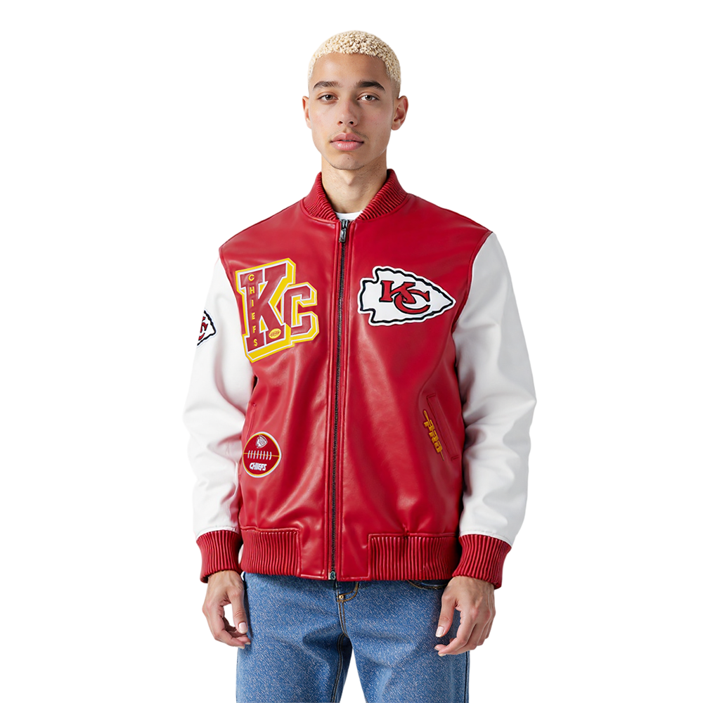 NFL KANSAS CITY CHIEFS BEST OF MEN'S LEATHER VARSITY JACKET (RED/WHITE)