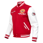 NFL KANSAS CITY CHIEFS TEAM BADGE BLOUSON COLLÉGIAL EN LAINE À BORDS CÔTELÉS POUR HOMME (ROUGE/BLANC)
