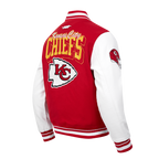 NFL KANSAS CITY CHIEFS TEAM BADGE BLOUSON COLLÉGIAL EN LAINE À BORDS CÔTELÉS POUR HOMME (ROUGE/BLANC)