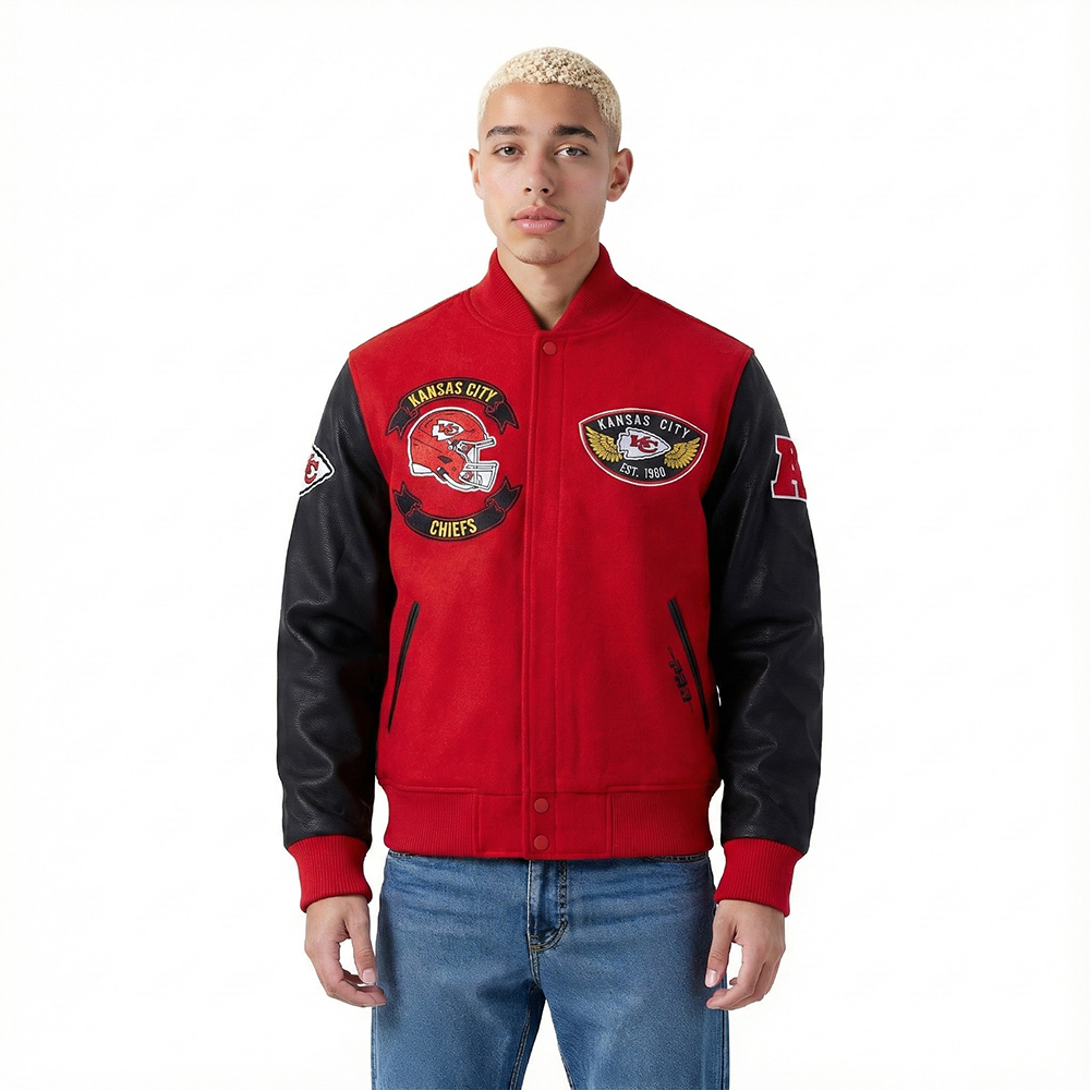 NFL KANSAS CITY CHIEFS BORN FOR SPORT MEN'S WOOL VARSITY JACKET (RED/BLACK)