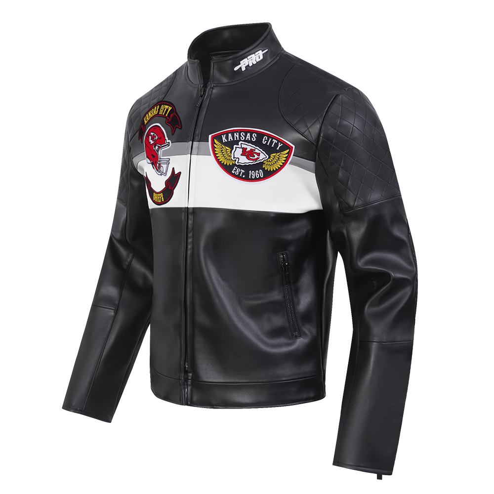 NFL KANSAS CITY CHIEFS BORN FOR SPORT BLOUSON MOTO POUR HOMME (NOIR/BLANC)