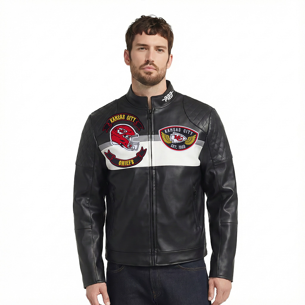 NFL KANSAS CITY CHIEFS BORN FOR SPORT BLOUSON MOTO POUR HOMME (NOIR/BLANC)