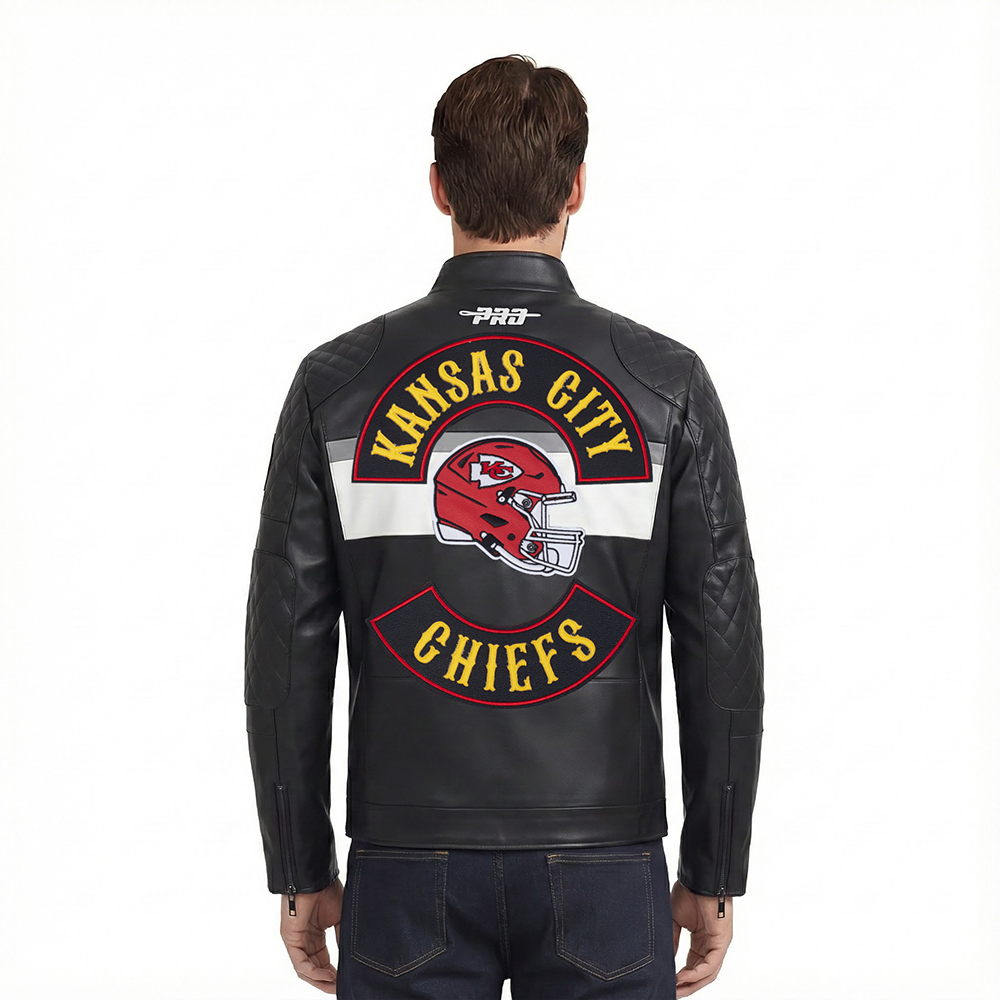 NFL KANSAS CITY CHIEFS BORN FOR SPORT BLOUSON MOTO POUR HOMME (NOIR/BLANC)