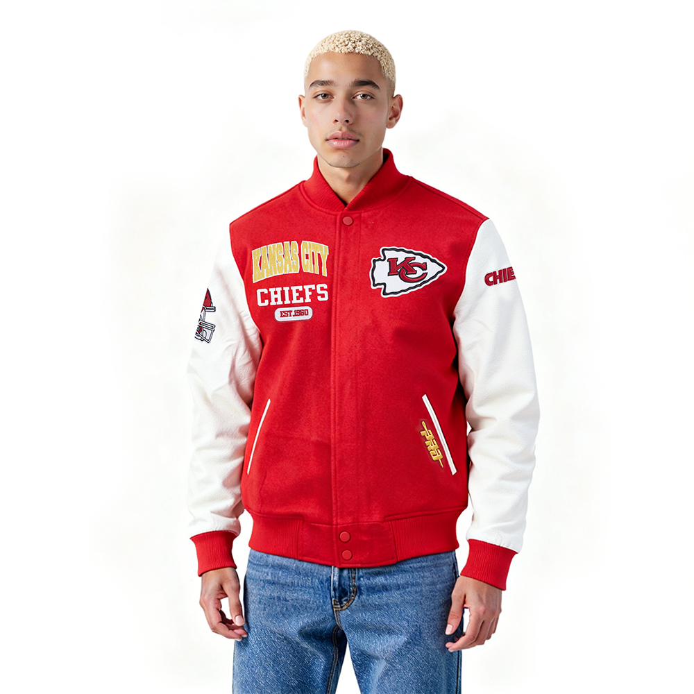 NFL KANSAS CITY CHIEFS CITY ARCH MEN'S WOOL VARSITY JACKET (RED/WHITE)