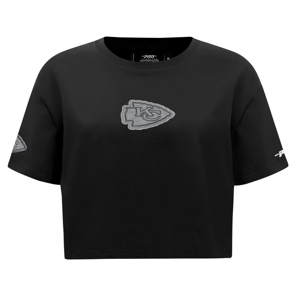 NFL KANSAS CITY CHIEFS REVERSE FRENCH TERRY T-SHIRT EN JERSEY SIMPLE À COUPE CARRÉE POUR FEMME (NOIR)