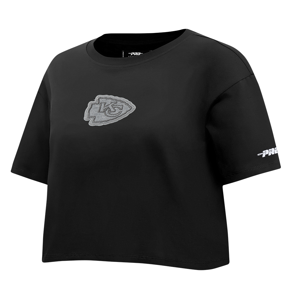 NFL KANSAS CITY CHIEFS REVERSE FRENCH TERRY T-SHIRT EN JERSEY SIMPLE À COUPE CARRÉE POUR FEMME (NOIR)