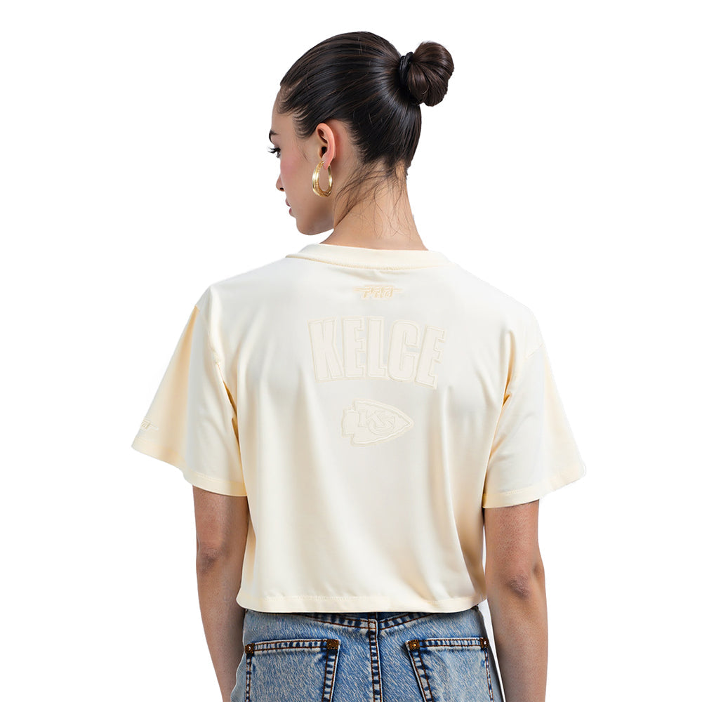 NFL KANSAS CITY CHIEFS TRAVIS KELCE #87 NEUTRAL WOMEN'S SJ BOXY TEE (EGGSHELL)