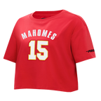 NFL KANSAS CITY CHIEFS PATRICK MAHOMES #15 CLASSIC PNN T-SHIRT EN JERSEY SIMPLE À COUPE CARRÉE POUR FEMME (ROUGE)