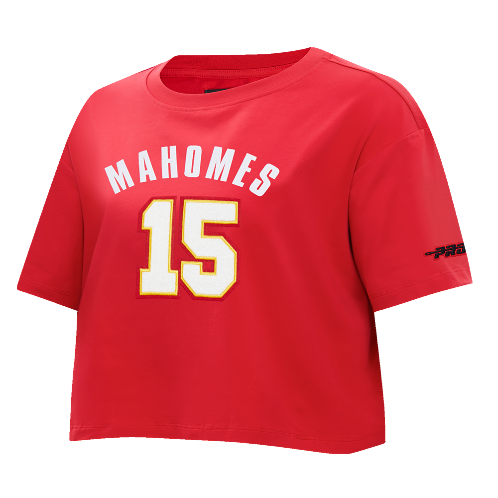 NFL KANSAS CITY CHIEFS PATRICK MAHOMES #15 CLASSIC PNN T-SHIRT EN JERSEY SIMPLE À COUPE CARRÉE POUR FEMME (ROUGE)