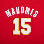 NFL KANSAS CITY CHIEFS PATRICK MAHOMES #15 CLASSIC PNN T-SHIRT EN JERSEY SIMPLE À COUPE CARRÉE POUR FEMME (ROUGE)