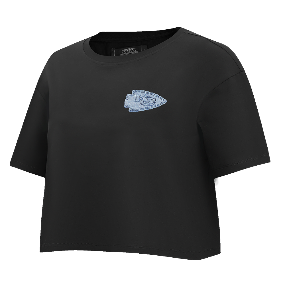 NFL KANSAS CITY CHIEFS VARSITY BLUES WOMEN'S BOXY TEE (BLACK)