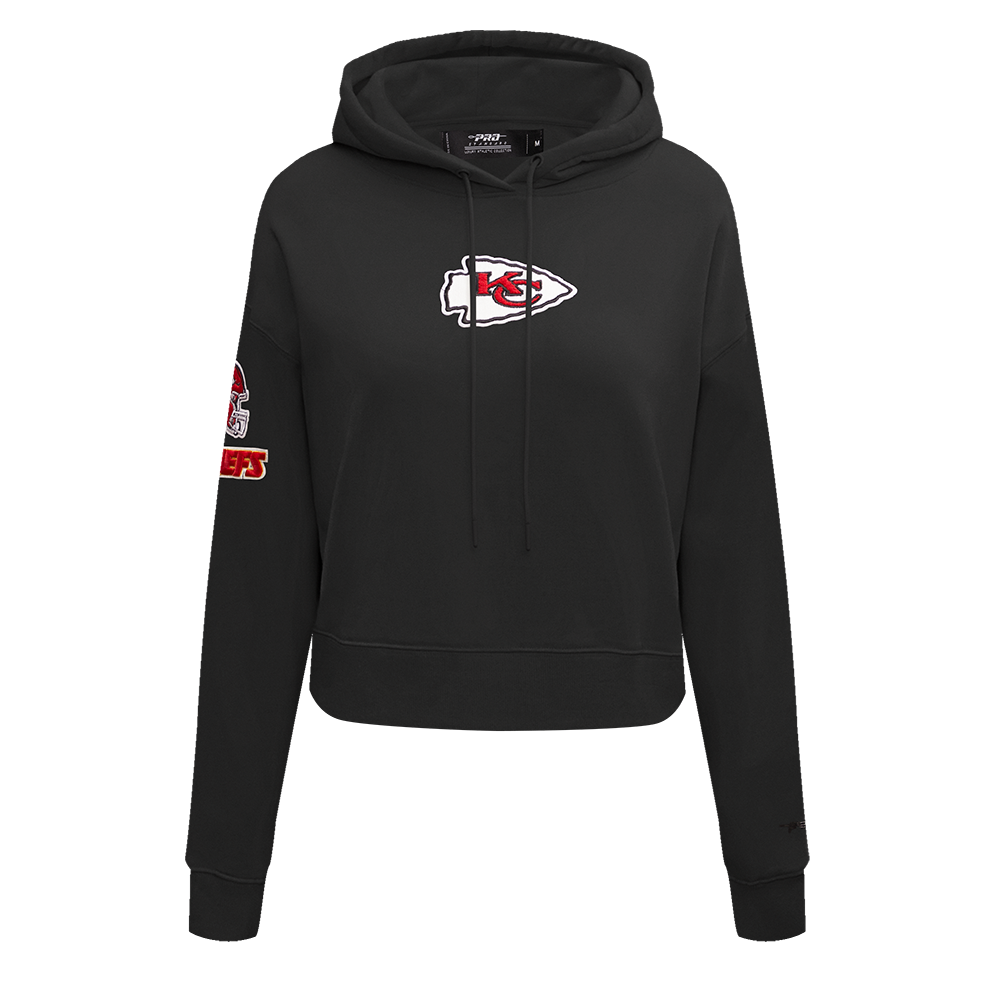 NFL KANSAS CITY CHIEFS CLASSIC WOMEN'S FLEECE CROPPED PULLOVER HOODIE (BLACK)