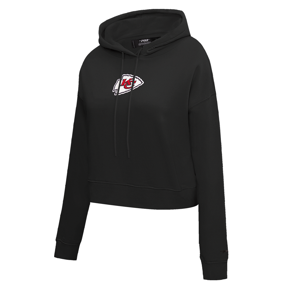 NFL KANSAS CITY CHIEFS CLASSIC WOMEN'S FLEECE CROPPED PULLOVER HOODIE (BLACK)