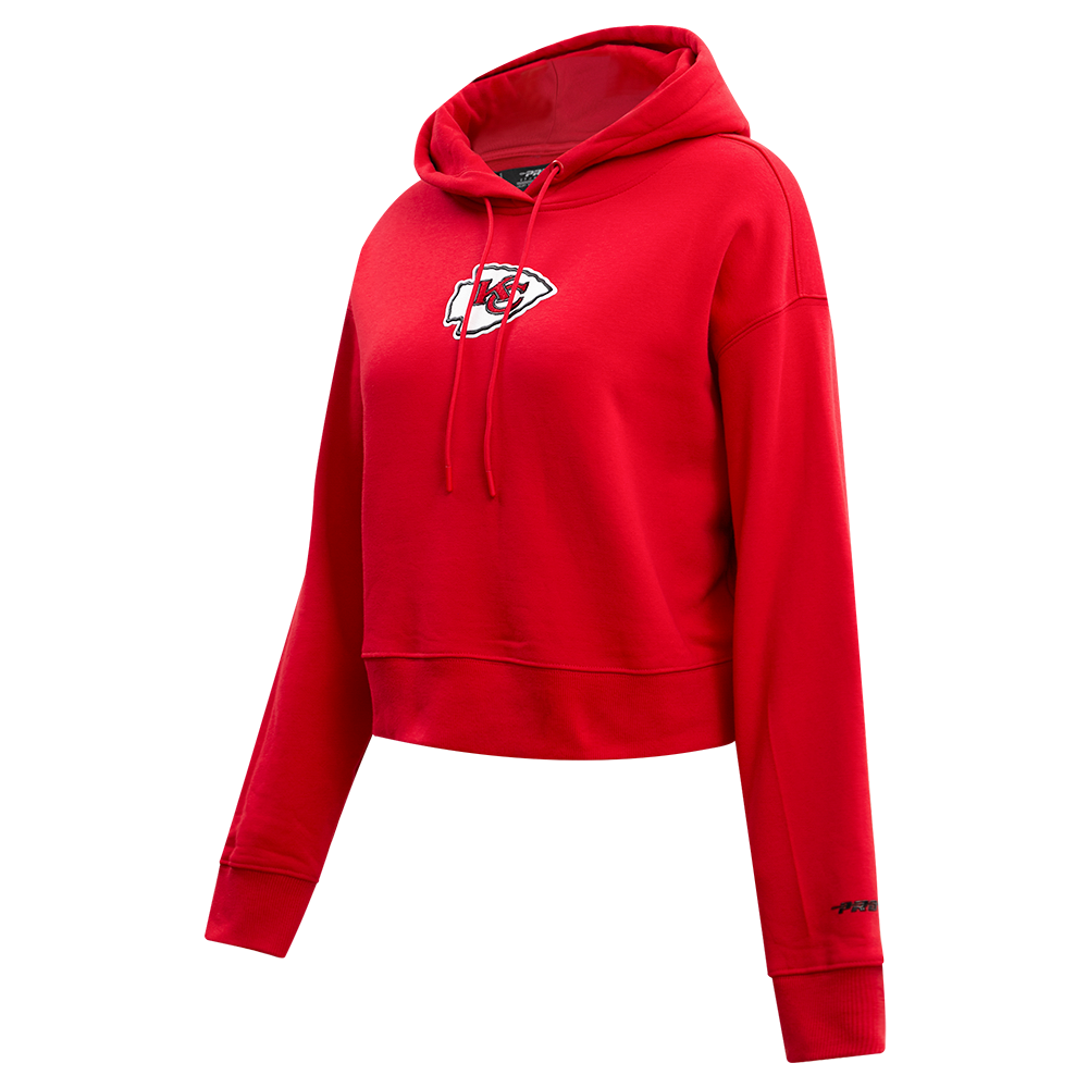 NFL KANSAS CITY CHIEFS CLASSIC WOMEN'S FLEECE CROPPED PULLOVER HOODIE (RED)