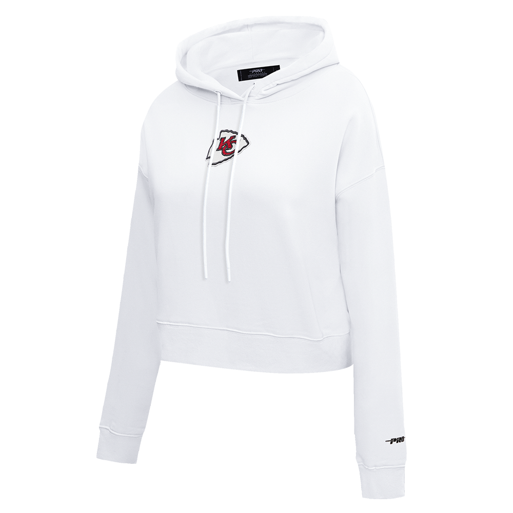 NFL KANSAS CITY CHIEFS CLASSIC WOMEN'S FLEECE CROPPED PULLOVER HOODIE (WHITE)