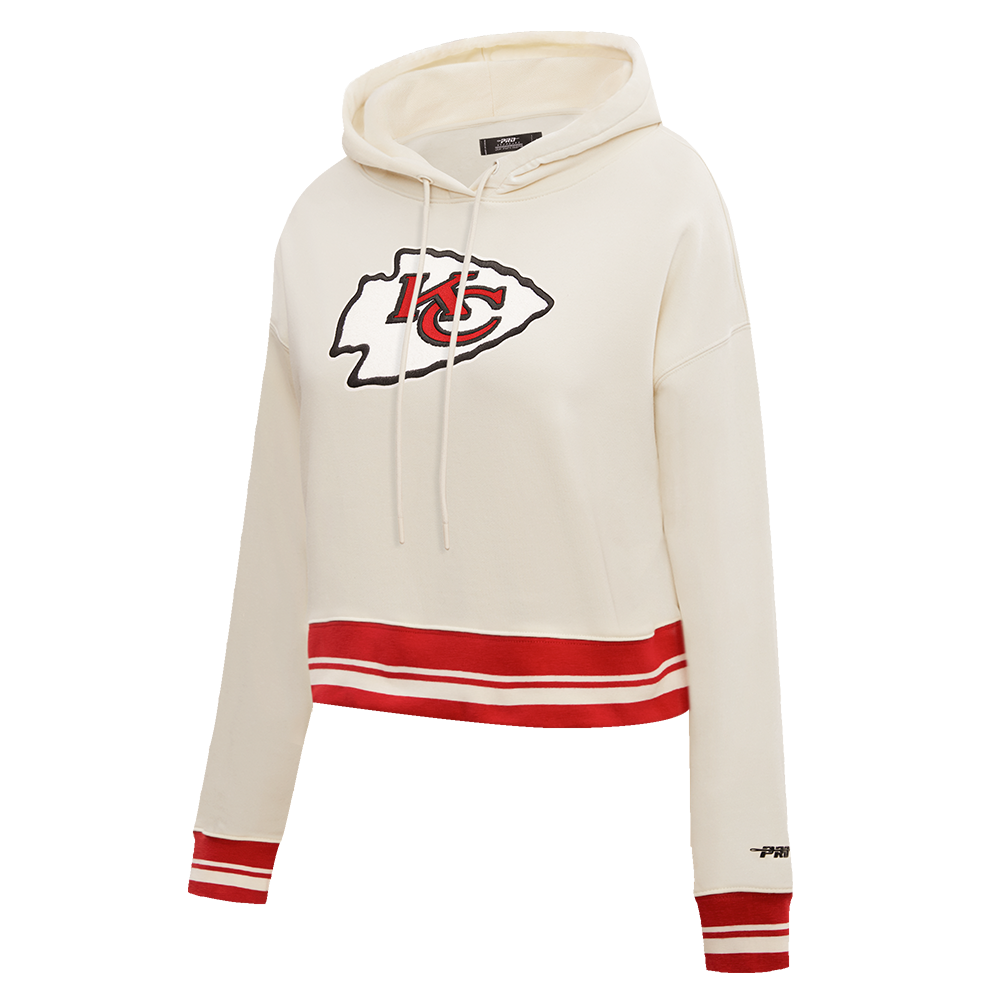 NFL KANSAS CITY CHIEFS RETRO CLASSIC WOMEN'S RIB CROPPED PULLOVER HOODIE (EGGSHELL/ RED)