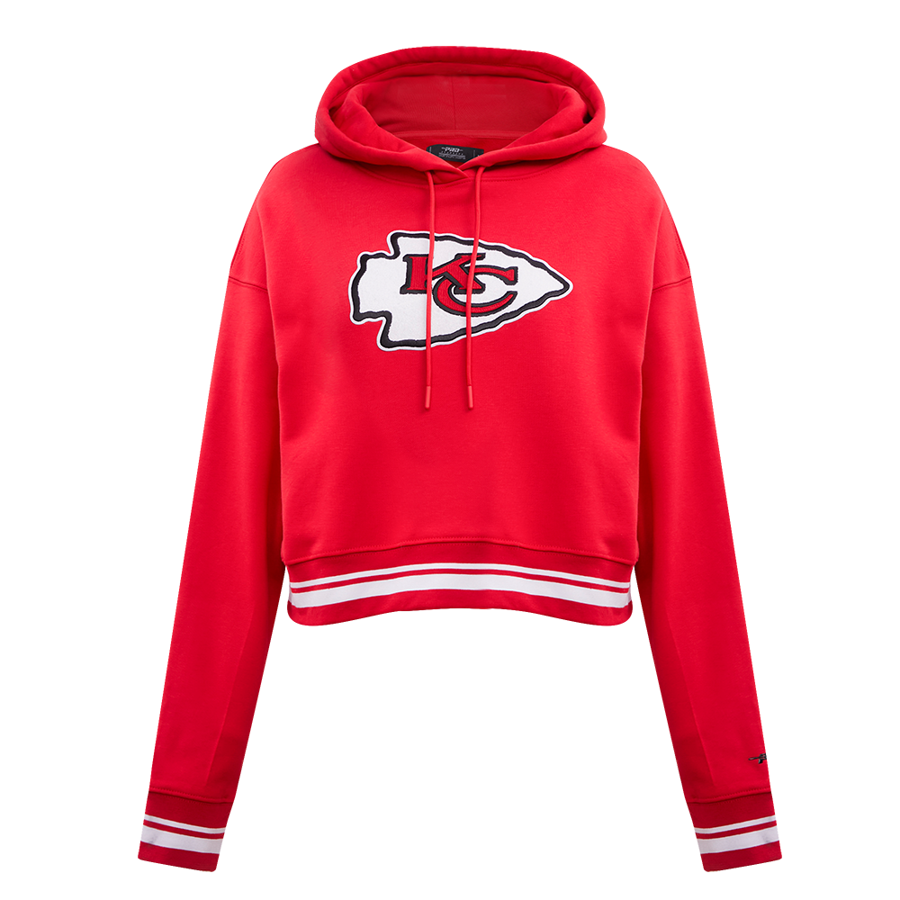 NFL KANSAS CITY CHIEFS RETRO CLASSIC WOMEN'S RIB CROPPED PULLOVER HOODIE (RED)