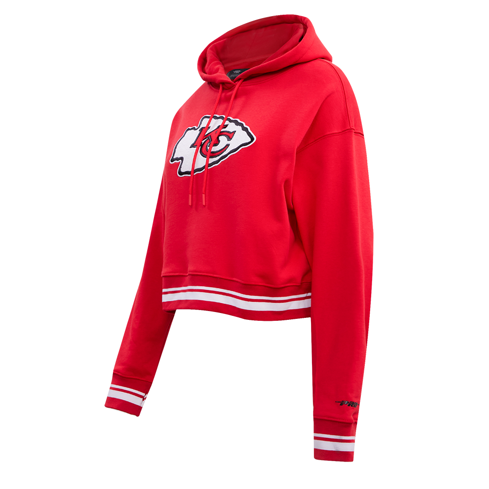 NFL KANSAS CITY CHIEFS RETRO CLASSIC WOMEN'S RIB CROPPED PULLOVER HOODIE (RED)
