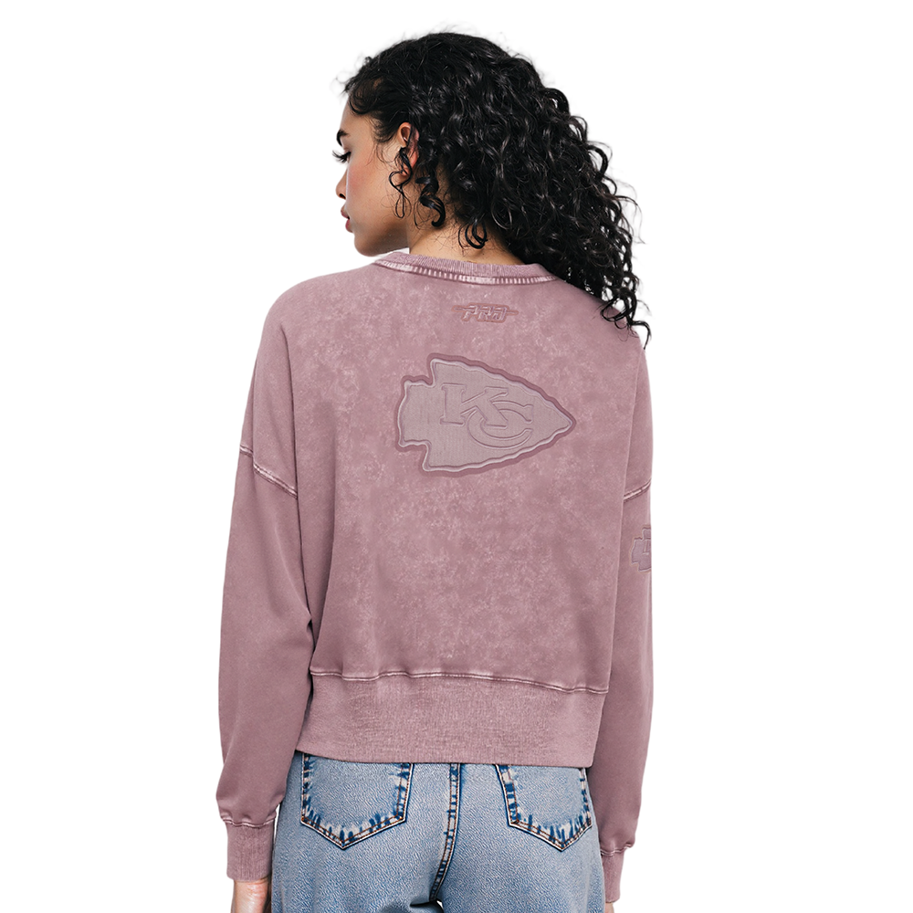 NFL KANSAS CITY CHIEFS WASHED CLASSIC WOMEN'S ENZYME WASH FT CREWNECK (WASHED MAUVE)