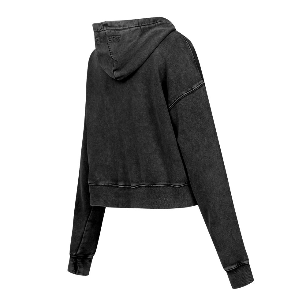 NFL KANSAS CITY CHIEFS WASHED CLASSIC WOMEN'S CROPPED PULLOVER HOODIE (WASHED BLACK)