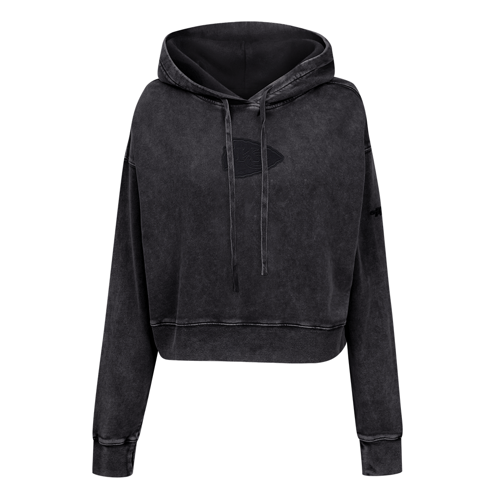 NFL KANSAS CITY CHIEFS WASHED CLASSIC WOMEN'S CROPPED PULLOVER HOODIE (WASHED BLACK)