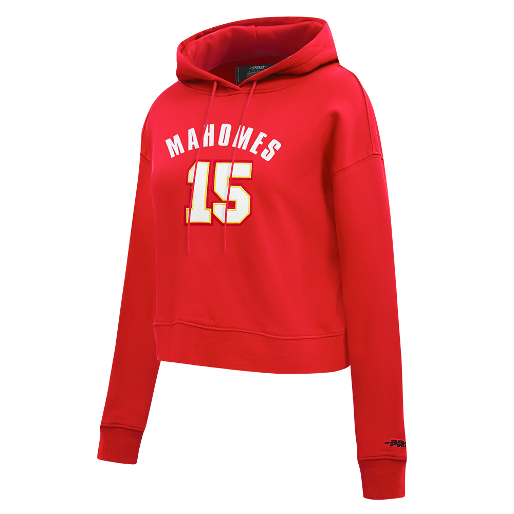 NFL KANSAS CITY CHIEFS PATRICK MAHOMES #15 CLASSIC PNN CHANDAIL À CAPUCHON COURT EN MOLLETON POUR FEMME (ROUGE)