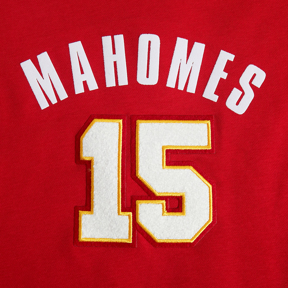 NFL KANSAS CITY CHIEFS PATRICK MAHOMES #15 CLASSIC PNN CHANDAIL À CAPUCHON COURT EN MOLLETON POUR FEMME (ROUGE)