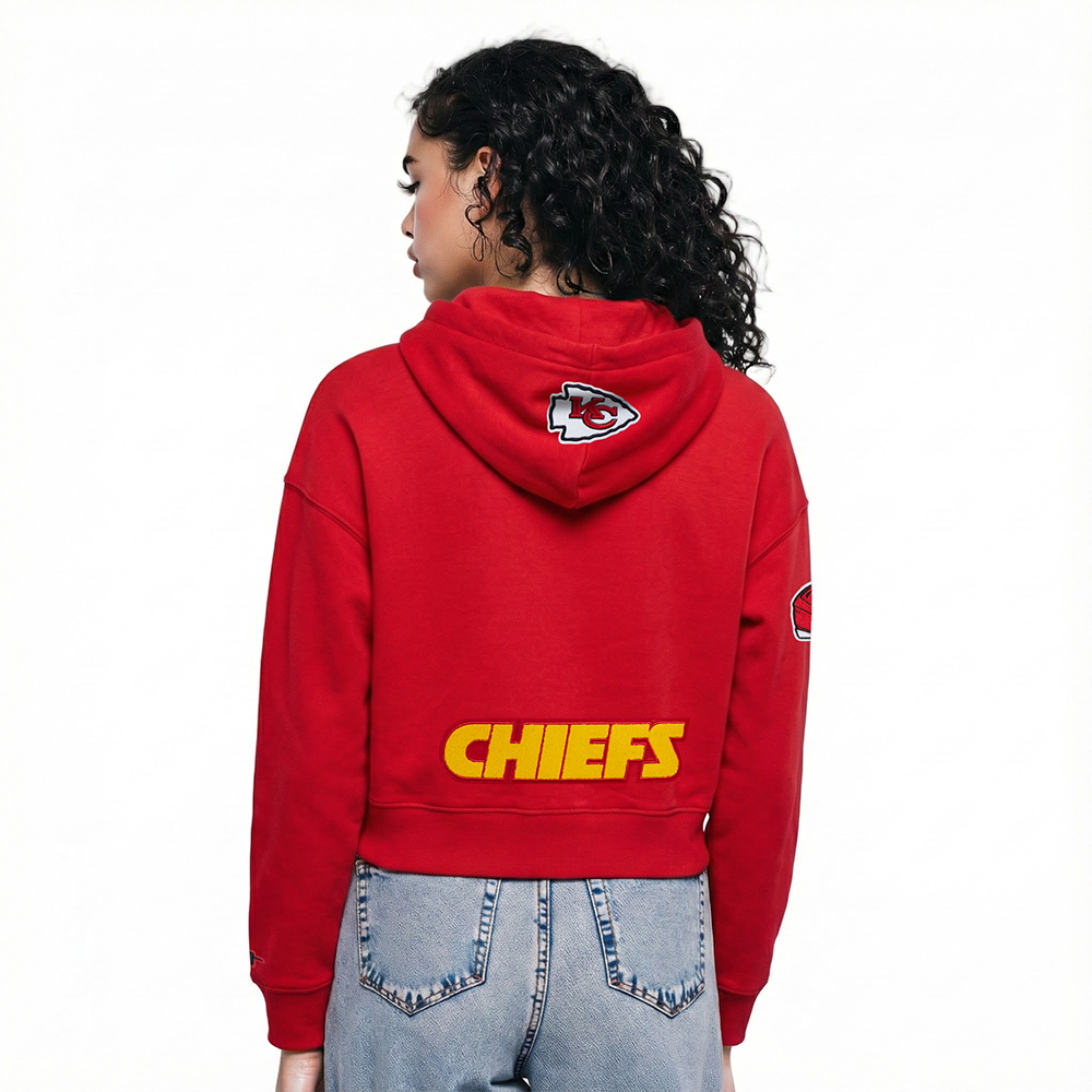 NFL KANSAS CITY CHIEFS PATRICK MAHOMES #15 CLASSIC PNN CHANDAIL À CAPUCHON COURT EN MOLLETON POUR FEMME (ROUGE)