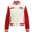 NFL KANSAS CITY CHIEFS RETRO CLASSIC WOMEN'S RIB WOOL VARSITY JACKET (EGGSHELL/ RED)