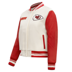 NFL KANSAS CITY CHIEFS RETRO CLASSIC WOMEN'S RIB WOOL VARSITY JACKET (EGGSHELL/ RED)