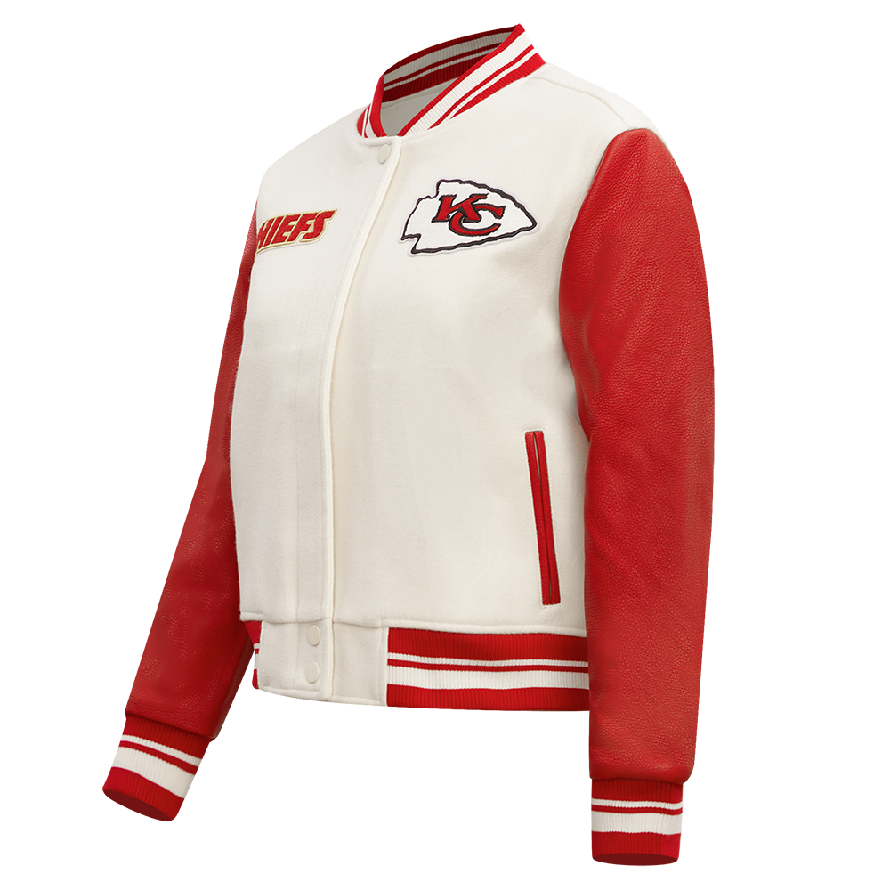 NFL KANSAS CITY CHIEFS RETRO CLASSIC WOMEN'S RIB WOOL VARSITY JACKET (EGGSHELL/ RED)