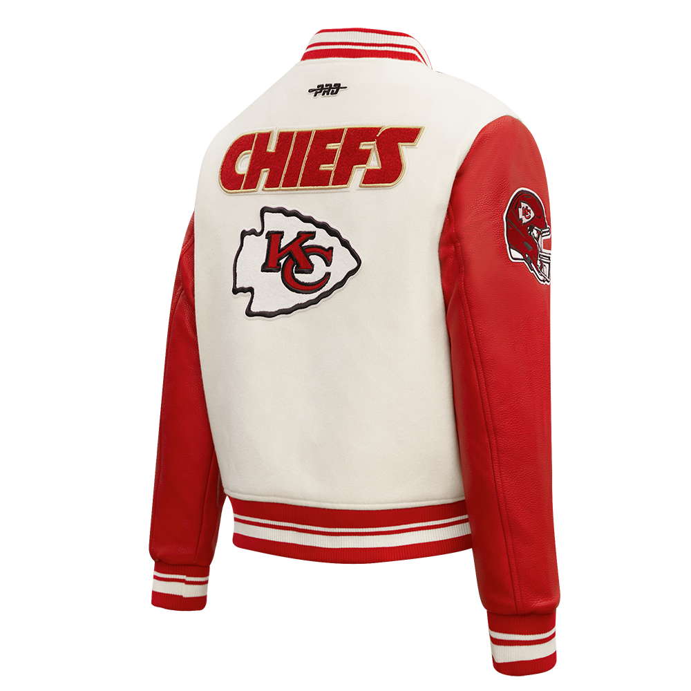 NFL KANSAS CITY CHIEFS RETRO CLASSIC WOMEN'S RIB WOOL VARSITY JACKET (EGGSHELL/ RED)