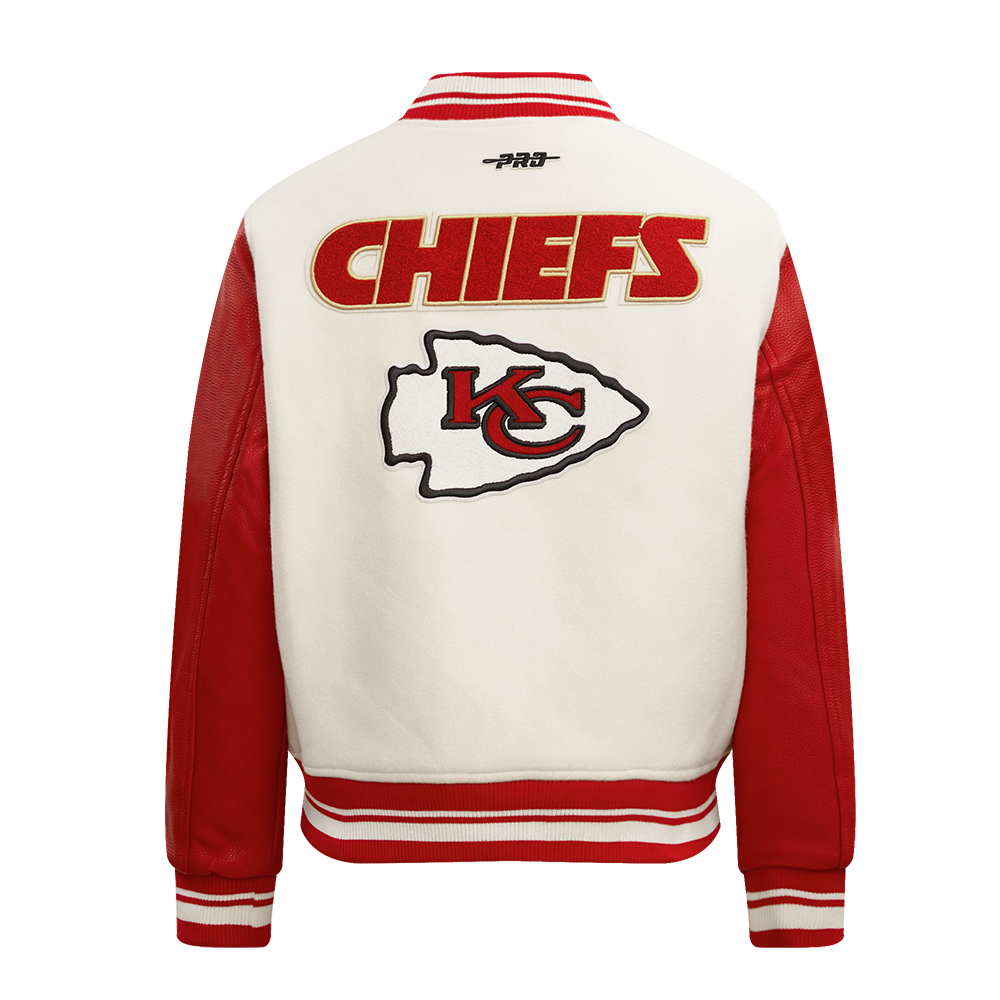 NFL KANSAS CITY CHIEFS RETRO CLASSIC WOMEN'S RIB WOOL VARSITY JACKET (EGGSHELL/ RED)