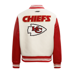 NFL KANSAS CITY CHIEFS RETRO CLASSIC WOMEN'S RIB WOOL VARSITY JACKET (EGGSHELL/ RED)