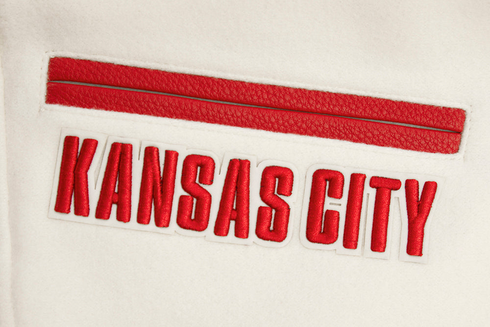 NFL KANSAS CITY CHIEFS RETRO CLASSIC WOMEN'S RIB WOOL VARSITY JACKET (EGGSHELL/ RED)
