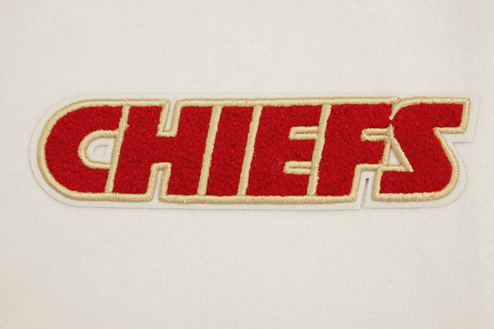 NFL KANSAS CITY CHIEFS RETRO CLASSIC WOMEN'S RIB WOOL VARSITY JACKET (EGGSHELL/ RED)