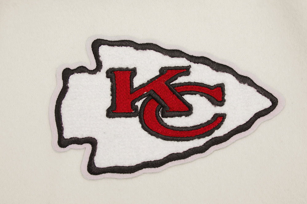 NFL KANSAS CITY CHIEFS RETRO CLASSIC WOMEN'S RIB WOOL VARSITY JACKET (EGGSHELL/ RED)