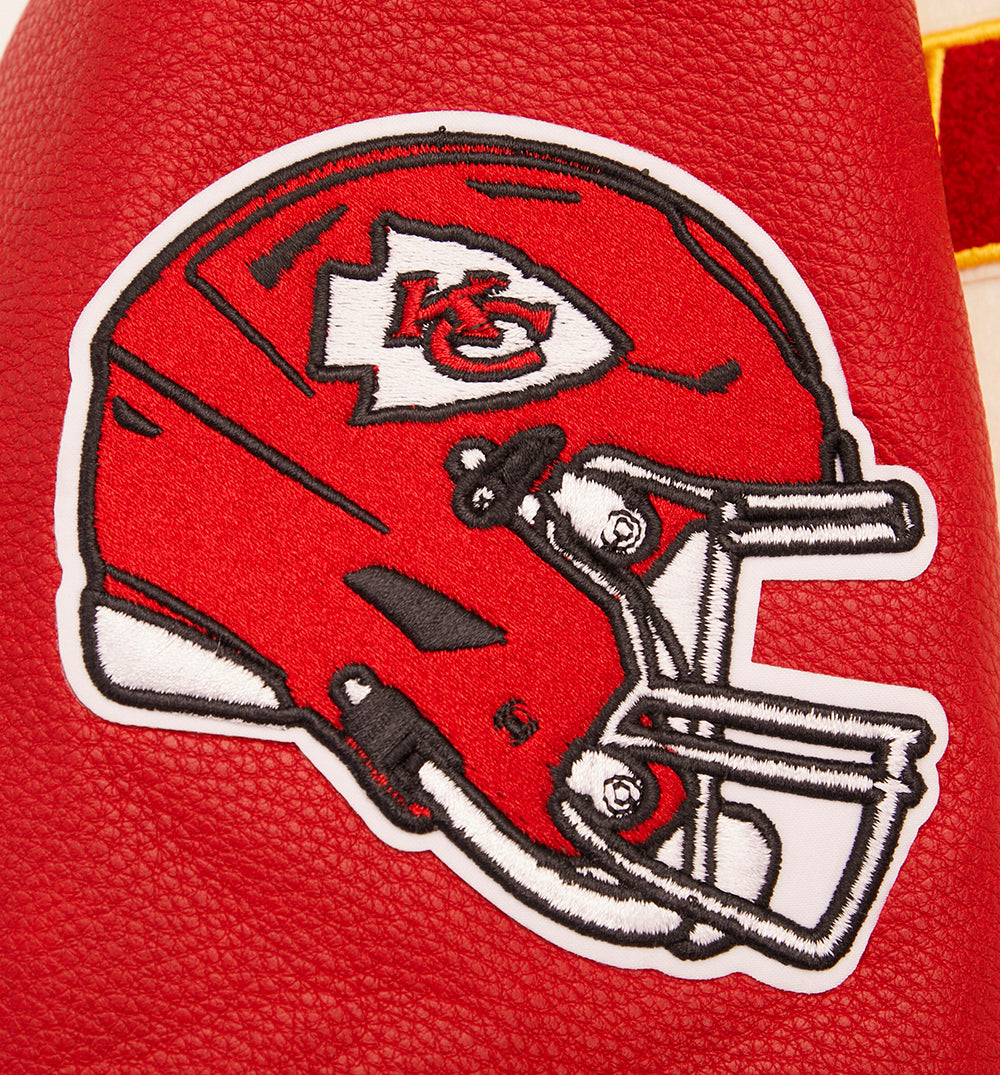 NFL KANSAS CITY CHIEFS RETRO CLASSIC WOMEN'S RIB WOOL VARSITY JACKET (EGGSHELL/ RED)