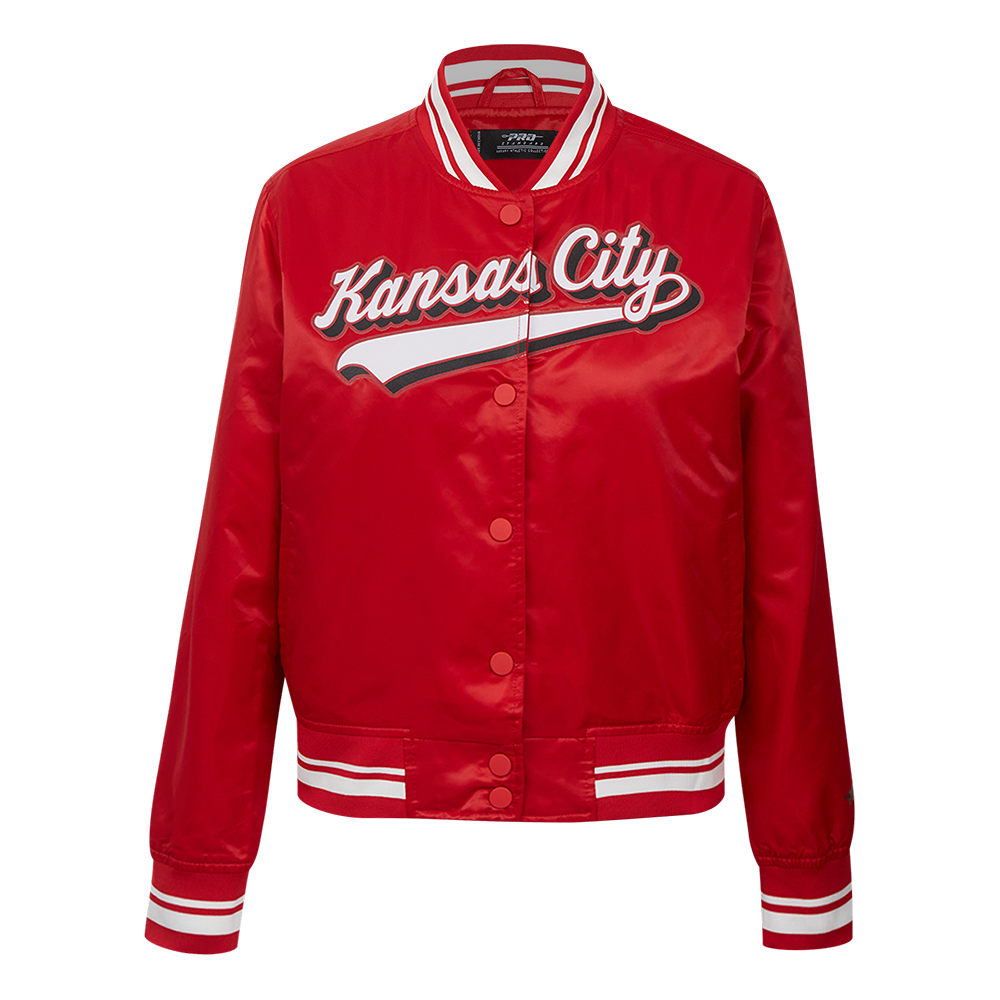 NFL KANSAS CITY CHIEFS SCRIPT TAIL WOMEN'S SATIN JACKET (RED)