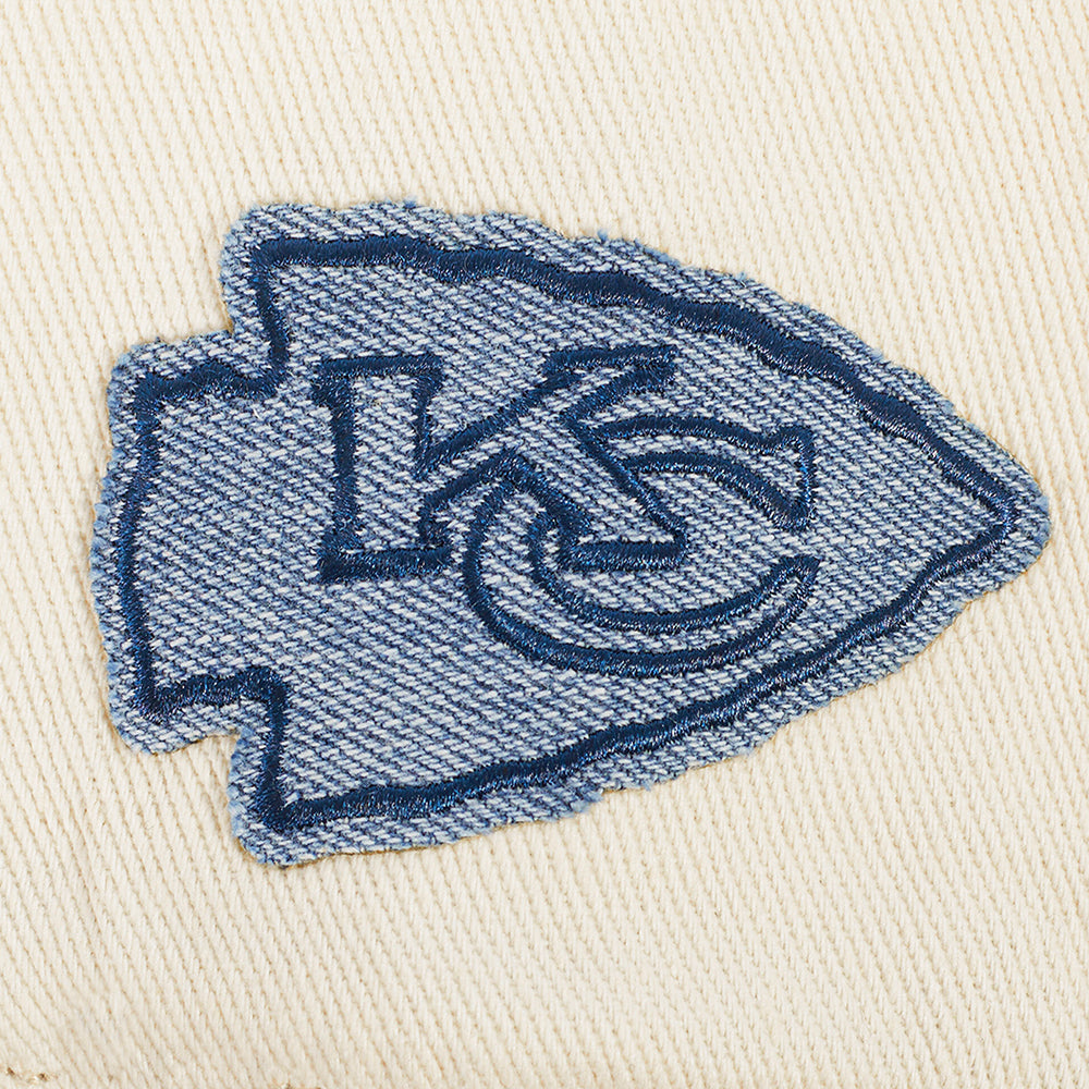 NFL KANSAS CITY CHIEFS VARSITY BLUES WOMEN'S DENIM VARSITY JACKET (DENIM/LINEN)